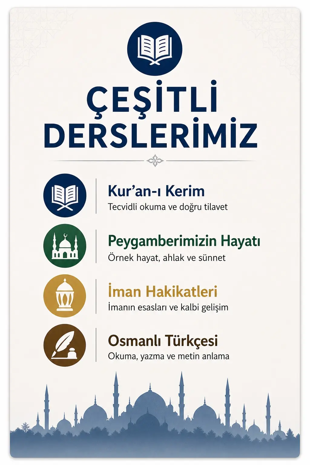 Çeşitli derslerimiz infografiği